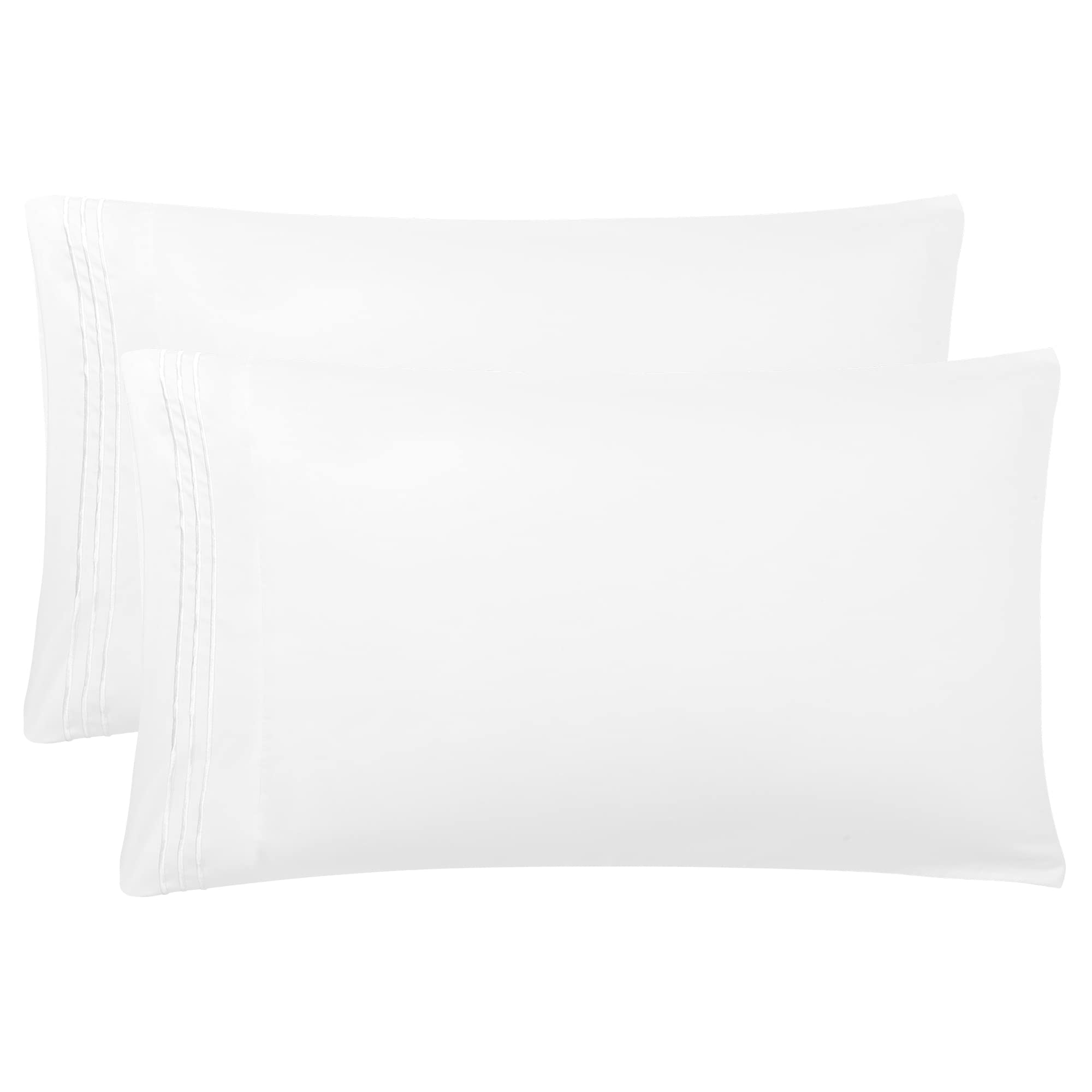 PiccoCasa Brushed Microfiber Pillowcases 2 Pack Soft Breathable Pillow Covers with Embroidery, Pillow Case Covers with Zipper Closure White 50 x 90cm