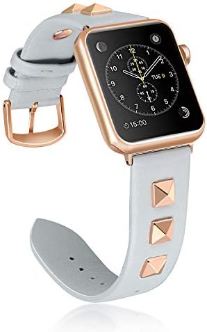 WHLIHUSU Leather Studded Band Compatible with Apple Watch Band 38mm 40mm 42mm 44mm S/M M/L, Genuine Leather Bling Dressy Designer Replacement Strap Compatible with Watch Band Series 5 4 3 2 1