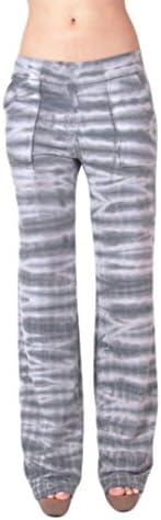 Womens Gray &amp; White Tiger Stripe Tie Dye Bootcut Stretch Pocket Yoga Pants (Medium)