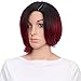 AISI Synthetic Hair Wig Short Straight Bob Wig for Woman Ombre Color Black With Red + a free wig cap
