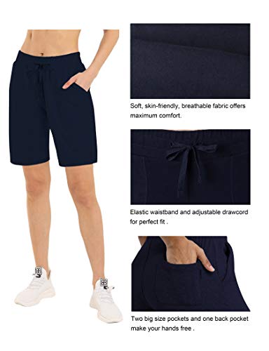 CQC Women's Bermuda Cotton Shorts Athletic Active Yoga Lounge Quick Dry Activewear Workout Joggers Shorts Navy XL