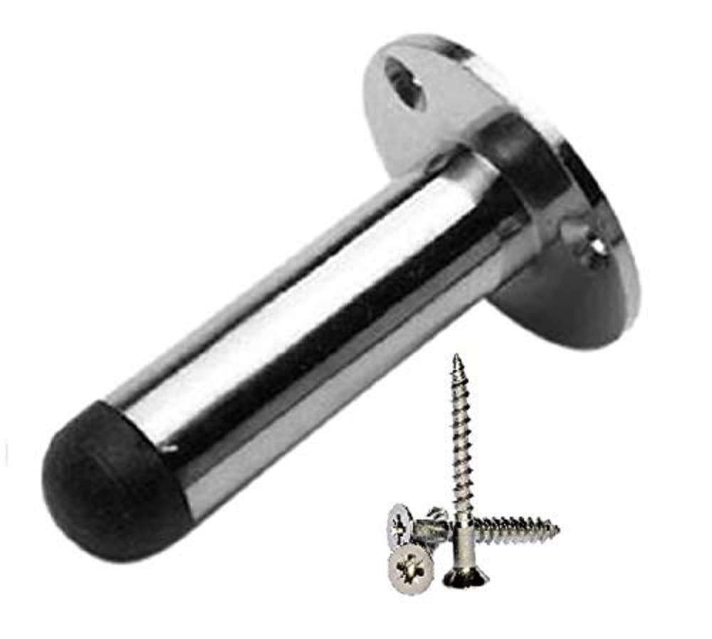 Merriway Chrome Plated BH01665 75mm (3 inch) Projecting Wall Mounted Pillar Door Stop, 75 mm