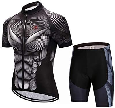 XinzechenWeimostar Men's Cycling Jersey Set Road Biking Short Sleeves Kit 4D Gel Padded Shorts Full Zipper Closure Bicycle Clothing Muscle Quick Dry Breathable Size XL