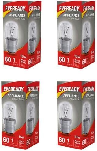 4 x EVEREADY 15W Pygmy Light Bulbs, Bayonet Cap B22 BC B22d 240v, Clear Sewing Machine/Appliance Lamps/Night Light/General Purpose Lightbulbs, Mains 240V