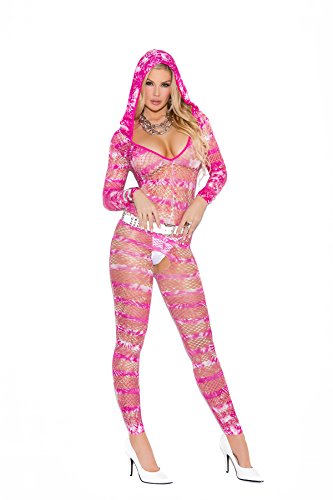 Elegant Moments Women's Hooded Deep V Bodystocking, Multi, One Size
