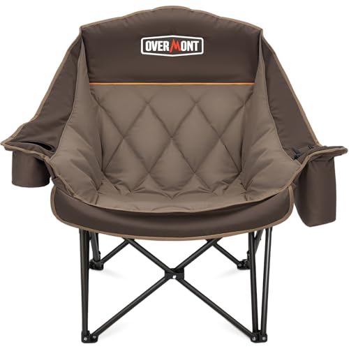 OVERMONT Oversized XL Camping Folding Chair for Adults - 450lbs Support Heavy-Duty Padded Folding Chair with Side Pocket Cup Holder for Outdoor Sports Garden Beach Fishing Lawn Blue