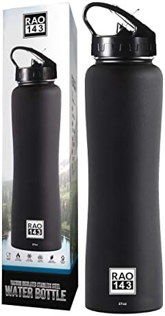 Vacuum Insulated Water Bottle With Straw Lid - Wide Mouth Flask Thermos, Stainless Steel, and BPA Free - Keeps Drinks Cold For 24hrs, Hot For 12hrs - (Matte Black, 27oz)