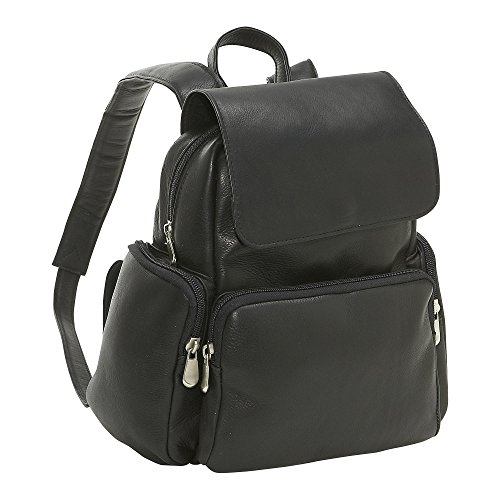 Le Donne Leather Women's Multi Pocket Back Pack Purse, Black, Medium