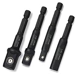 Neiko 00244A Impact Socket Adapter & Magnetic Bit Holder, 4Piece Set | 1/4" Hex Shank with 1/4, 3/8, 1/2" Drive | CR-V