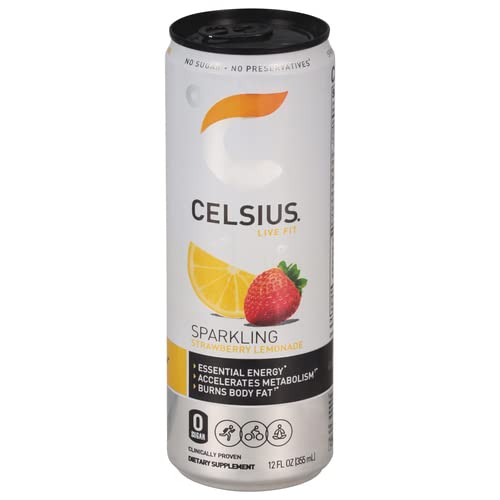 CELSIUS SPARKLING STRAWBERRY LEMONADE, FUNCTIONAL ESSENTIAL ENERGY DRINK, 12 FL OZ
