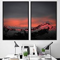 2 Piece Framed Canvas Wall Art Sunset in The Mountains Canvas Prints Home Artwork Decoration for Living Room,Bedroom - 16