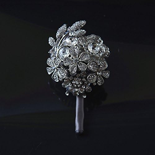 KUPARK 2Pcs Groom Best Man Ribbon Rose Decor Rhinestone Boutonniere Brooch Pin Accessories Wedding Prom Suit Decoration