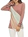 Allegra K Women Round Neck Long Sleeves Color Block T-Shirt Pink M