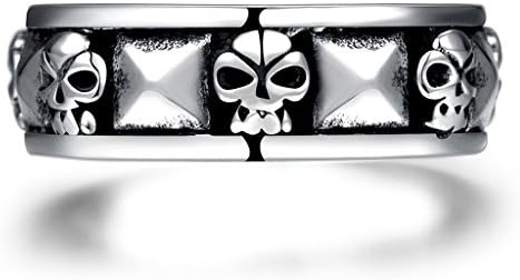 Focus Jewel Men's Stainless Steel Punk Gothic IP-Faced Grooved Skulls Cluster Pirate Ring, Size US 8-11