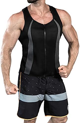 Bibao Men's Waist Trainer Vest - Spandex Slimming Corset Body Shaper Sauna Sweat Suits for Weight Loss - Zipper Sauna Tank Top Workout Fitness Shirt Black
