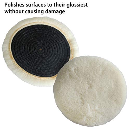 Polishing Pad Buffing Pads Kit 2PCS 6 Inch Polishing Buffer 100% Natural Wool Car Auto Hook and Loop Polishing Pads, Used with Rotary and Random Orbit Sander/Polisher For Car Glass Stone Ceramic etc