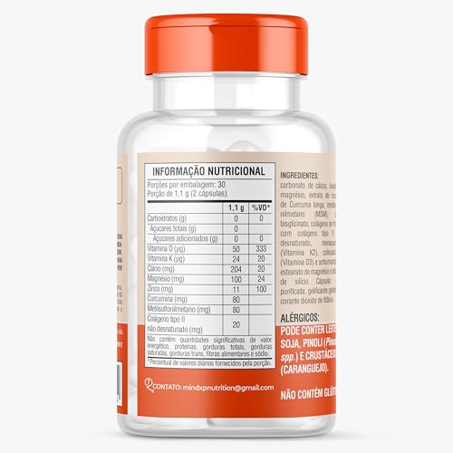 Colágeno Tipo 2 LONGA DURAÇÃO 60 Cápsulas | Magnésio, Cálcio, Zinco, Curcumina e MSM | Multivitamínico | COLLAGENO COMPLEX PRO
