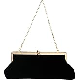 LOGOFUN Velvet Bag Rhinestone Elegant Handbag Women Wedding Party Evening Clutch Bag (Black)