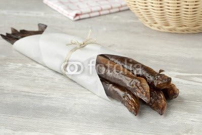 Smoked Eels Wrapped in Paper (70252605), Aluminium-Dibond, 140 x 90 cm