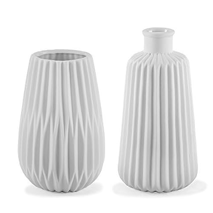 Esko White Geometric Porcelain Contemporary Vase Duo For The Home