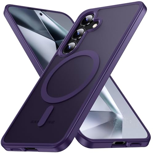 FNDMIL [NO.1 Magnetic] for Samsung Galaxy S24 Case Compatible with MagSafe [Translucent Matte] [Anti-Fingerprint] [Military Shockproof] Slim Hard Case with Soft Silicone Bumper for S24 Cover,Purple