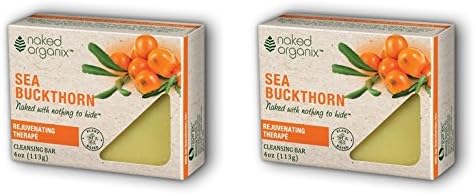 Naked Organix Sea Buckthorn Cleansing Bar (Pack of 2) with Certified Organic Olive Fruit Oil, Coconut Oil, Palm Oil, Shea Butter, Jojoba Seed Oil and Rosemary Leaf Extract, 4 oz