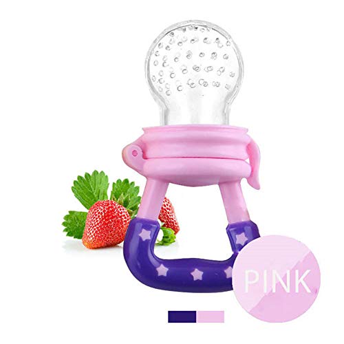 2 Pack Fresh Food & Fruit Feeding Pacifier - Silicone Teething Pacifiers | Great Baby Nibbler Food Feeder Teether | Baby Feeding Teething Toys Set for Toddlers & Kids (Medium, Pink/Yellow)