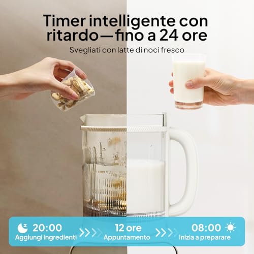 Vegetable Milk Maker 1.5 L 12-in-1, Automatic Soy Milk Maker, Detachable Design, Almond Milk/Oat and Juice, 24 Hour Timer, Keep Warm, Self-Cleaning, Safety Lock