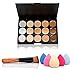 Fashion Women Professional 15 Color Makeup Cosmetic Contour Concealer Palette Make Up+Sponge+Concealer Brush