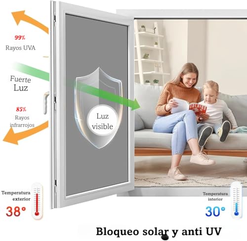 Película de Ventana,Vinil para Ventana Bloquea Calor Anti-UV Protector, Película Aluminio Vidrio Adhesiva Privacidad Espejo Unidireccional para Sala Cocina Oficina Hogar (Negro y Plata, 90X500 CM)