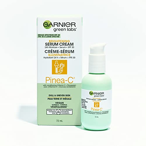 GARNIER GREEN LABS PINEA-C 3-IN-1 BRIGHTENING SERUM CREAM, 24H MOISTURE + SERUM + SPF 30 WITH VITAMIN C, 2.4 FL OZ (72ML), 1 COUNT (PACKAGING MAY VARY)