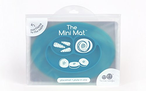 ezpz Mini Mat - One-piece silicone placemat + plate (Blue), One Size