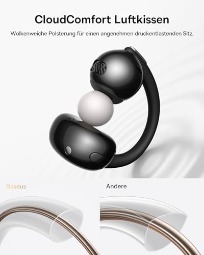 Baseus Bowie MC2 Air Open Ear Headphones, Clip-On Earbuds with CloudComfort, Bluetooth 6.0, SuperBass 2.0, 4 AI Microphones for Clear Calls, 40 Hours Battery Life, IP67, Only 4.9 g Lightweight
