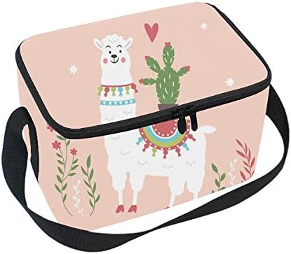 Llama With Cactus On Pink Lunch Tote, Insulated Thermal Lunch Bag Waterproof Lunch Box