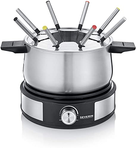 Combinazione Fonduta-Crêpes, Set Per Fonduta Lavabile In Lavastoviglie Con 8 Forchette, Combinazione Fonduta-Crêpes In Acciaio Inox, Nero, FO 2471