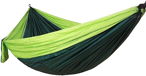 Miustyle Camping Double Hammock Hanging Straps&amp;Carabiners, Lightweight Nylon Portable For Backpacking, Camping, Travel, Beach，With Max 500 lbs Breaking Capacity (Green/Black Green)