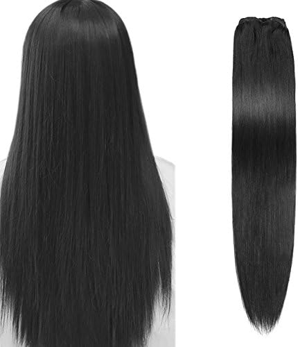 Komifa Remy Hair Extension Clip in Extension Human Hair, Straight Virgin Hair Weft, Long Natural Real Hair 100 Grams Deep Black (18 Inch, Color No.1 Jet Black)