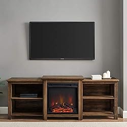 Walker Edison Tiered Wood Fireplace TV Stand with