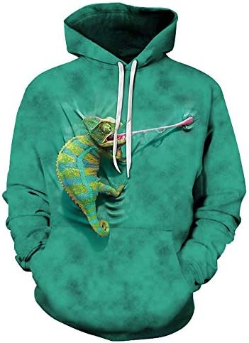 SHENMAHU Unisex 3D Lizard Lion Print Pullover Hoodie Hooded Sweatshirt