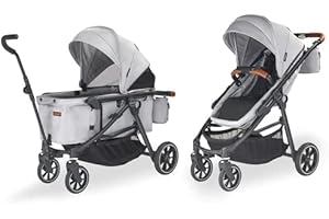 Larktale Crossover All-in-One Stroller and Wagon - Convert from a Single Baby Stroller to a Two Seater Pull Wagon with Canopy - Nightcliff Stone