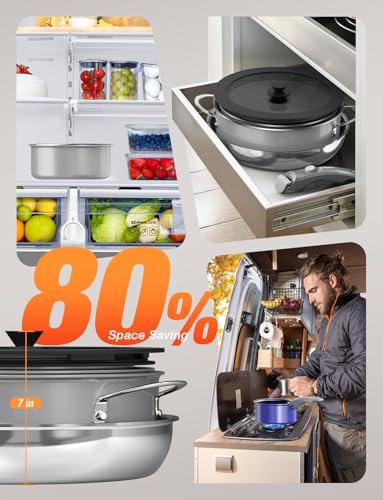 DUXANO Ceramic Pots and Pans Set Non Stick, 2026 Upgraded Hybrid Frypan, 1.5&2 QT Saucepans with Lid, Oil-less Cooking, PFAS Free Non Toxic, Induction Ready,Oven&Dishwasher Safe,Removable Handle,12PC