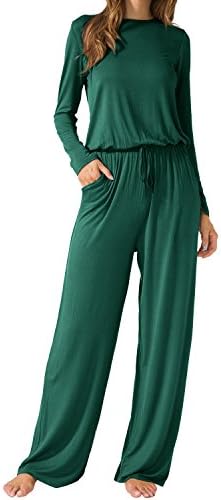 Womens Loose Long Sleeve Jumpsuits One Piece Elastic Waist Wide Leg