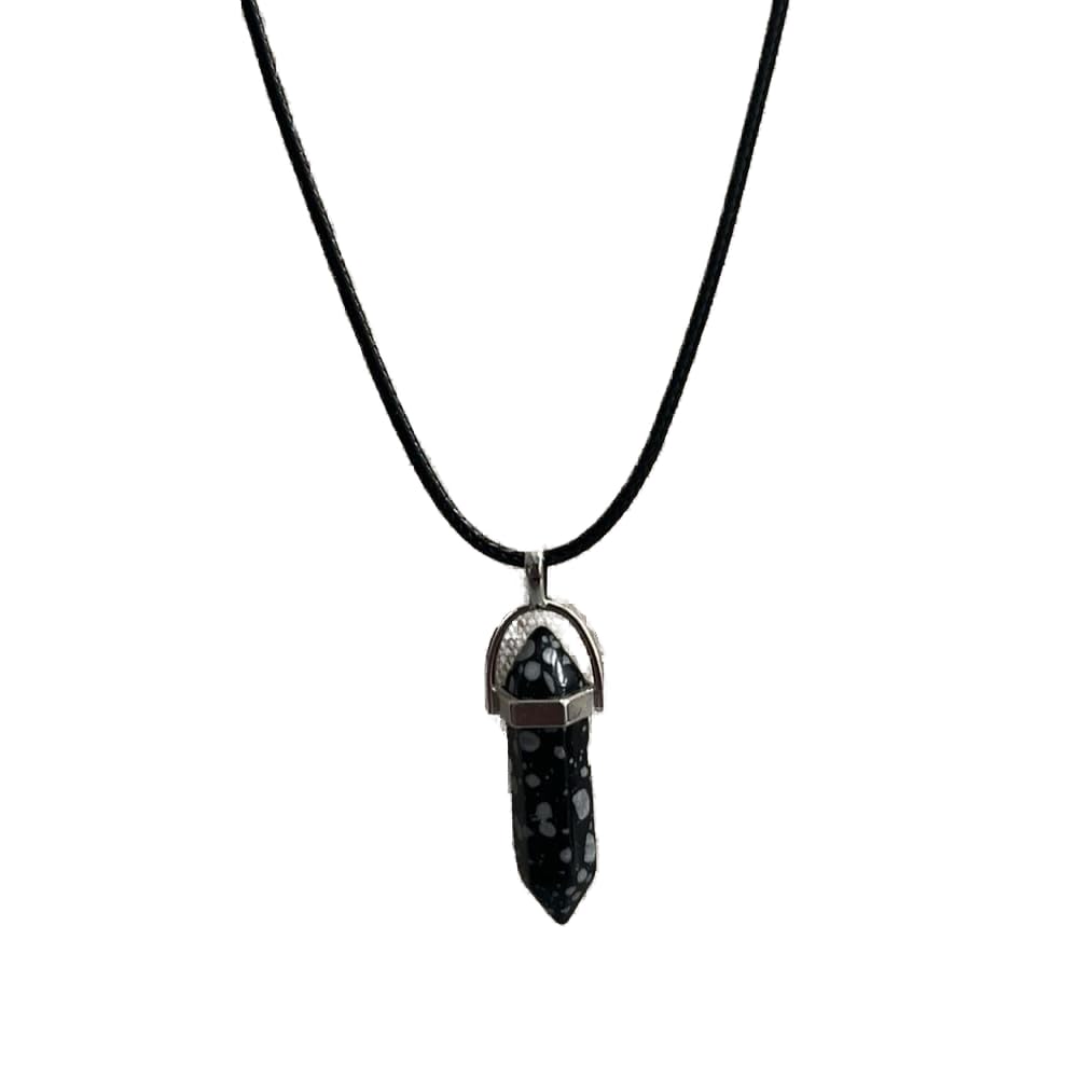 VIE Double Point Pencil Pendant, Black String (Snowflake Obsidian)