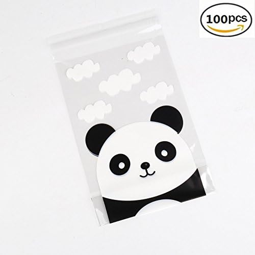 YEHAM 100 pcs Self-Adhesive Cute Panda Head Packaging Bags Use for Party Cookie and Candy Packaging Bags (3.9 x 5.9 in)