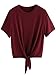 ROMWE Women's Short Sleeve Tie Front Knot Casual Loose Fit Tee T-Shirt Burgundy S