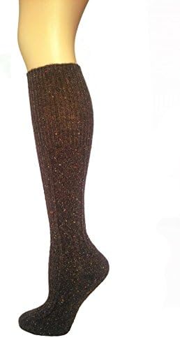 Women Girls Colorful Dots Turnup Knee High Ribbed Boot Socks (Coffee)