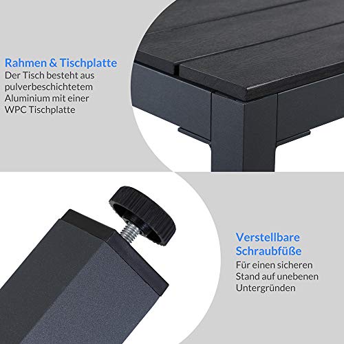 Casaria® Gartenmöbel Set 4 Stühle mit WPC Tisch 80x80cm Aluminium Sicherheitsglas Wetterfest Klappbar Modern Terrasse Balkon Möbel Sitzgruppe Garnitur Bern – Bild 4