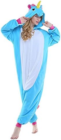 Unisex Animal Pajamas Magical Unicorn Jumpsuit Costume Lounge Wear (Large, Blue Magical Unicorn)