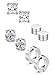 Jstyle 4 Pairs Stainless Steel Stud Earrings for Men Women Magnetic Stud Earrings Non-piercing CZ (B: 4 Pairs(8MM White))