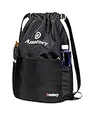 Drawstring Backpack Bag String Sackpack Gymsack Waterproof Gym Cinch Sack School (Black)